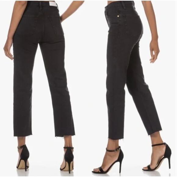 Redone Jeans Womens 26 70s Stovepipe Straight Leg Cropped Black Raw Hem Retro - Picture 2 of 16